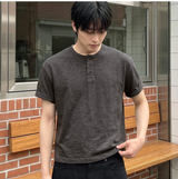 スラブヘンリーネッククロップTシャツ チャコール