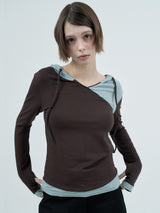 dot wrap layered hoodie / brown