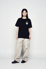 25SS NEWSPAPER RABBIT SHORT SLEEVE T-SHIRT BLACK
