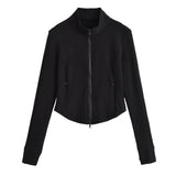 Velvet Collar Slim Round Zip-Up