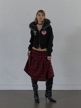 ファートリミングフーデッドジップアップ / ブラック