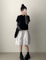 Midu Back Banding Pin Tuck Shirring A-Line Midi Skirt
