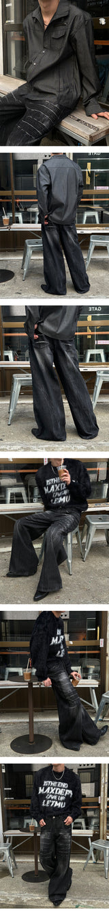 [Unisex] クラックワイドウォッシングデニムパンツ