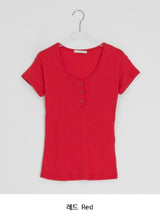 Kiri Punching Round Button Color Short Sleeve Tee