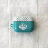 Rose polka dot soda blue white glossy AirPods case