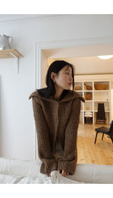 Earl grey alpaca cardigan (muffler set)