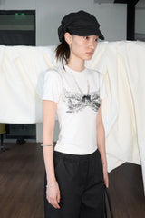 リボンプリンティングTシャツ (ホワイト)
