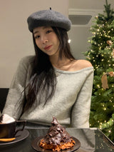 【MADE】フルカシミヤアンバランスオフショルダーニット