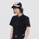 SHIRRING COTTON ZIP UP