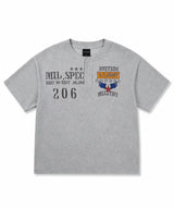 ミリタリーエンブレムヘンリーネッククロップドTシャツ - グレー