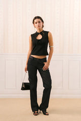 Ribbon hole top - black