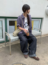 [unisex] ナユヒパープル半袖チェックシャツ