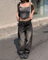 Dark washing wide pants