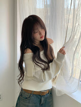 Dahi Off-Shoulder Button Knit Muffler Set