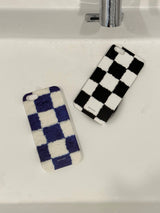 fluffy check hard case-blue