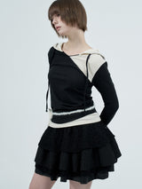 dot wrap layered hoodie / black