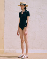 COLLAR BUTTON SWIMSUIT BLACK