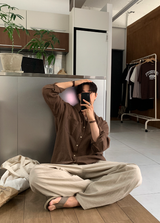 Cool Pin Tuck Linen Wide Pants