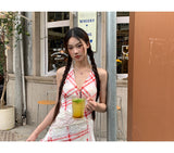Red checkered V-neck sleeveless long dress