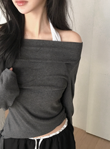 エデンオフショルダーボートネックホルターTシャツ(3color)