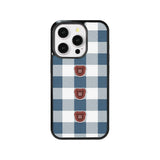 【MADE】テディ ボタン チェック ブルー アイフォン ケース[Glossy Glass/Basic] ｜Acrylic attachment case