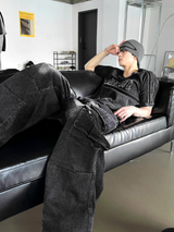 Washed Black Multi Cargo Denim