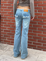 LACE BOOTCUT DENIM PANTS BLUE