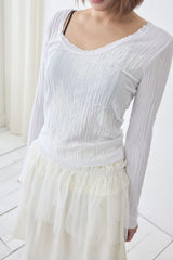 Crinkle Vintage Deep U-Neck Long Sleeve Top