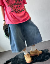 Rise Waist Button Side Pintuck Denim Bermuda Shorts 3color