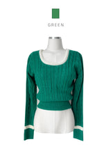 Joy color combination polo shibori long sleeve twist knit (5 colors)
