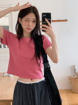 ND Basic Rib Crop Short Sleeve T-shirt (6color)