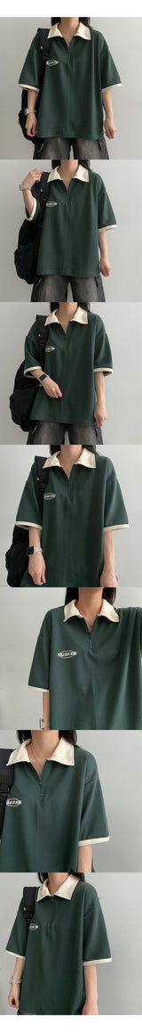 Zener セミジップアップカラーリングカラー半袖Tシャツ