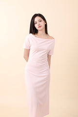 オフショルダースリットロングワンピース Pink