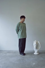 STRIPE BINDING-NECK BOX TEE (Sage Green)