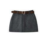 Modern Belted Wool Mini Skirt