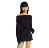 コットンキャンディーオフショルダーニット [BLACK]