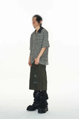 ストライプパッチワークポロTシャツ