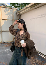 chiffon leopard scarf blouse
