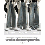 [Short, basic, long] [S-2XL] [Summer long pants!] ヒンズウォッシングワイドデニムパンツ (4 colors)