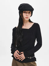DRAPE SHIRRING LONG SLEEVE T-SHIRT