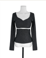 apple deep shirring ribbon glam top