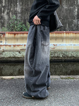 Side tuck big wide balloon denim