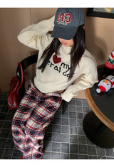 コットンチェックカジュアルワイドパンツ