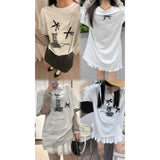 #T0416 cat print ribbon mesh t-shirt