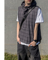 Crinkle Check Hooded Anorak Vest