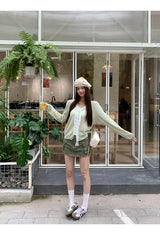 Mint green lace thin V-neck knitwear