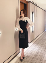 26SS★ Melage Chiffon Color Matching Tie H-Line One Piece