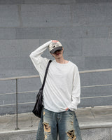 Sheer Raw-Edge Waffle Long Sleeve
