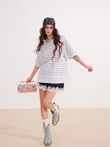 Lace Stripe Mix Slim Fit T-Shirt