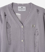 Bloom emblem demage Knit Cardigan